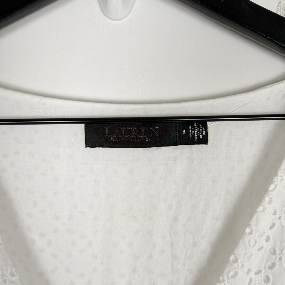 Lauren Ralph Lauren Eyelet Belted Tiered Midi Dress A-Line White - 8 - Picture 4 of 10
